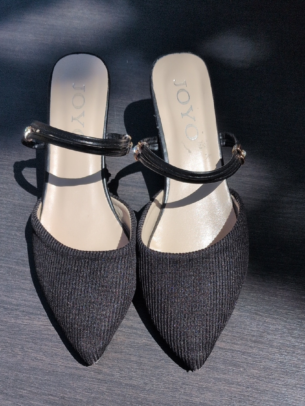 Black Pointed Toe Slingback Mules